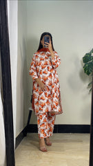 White Bloom 2pcs- All over printed Lown Cotton Affordable Dresses👗